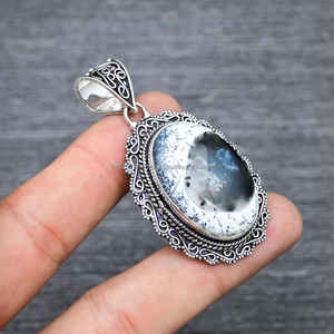 Colgante de Plata de Ley 925, colgante de piedras preciosas de ópalo dendrítico, joyería de piedra de plata hecha a mano, colgante de ópalo para collares - Product Image 3