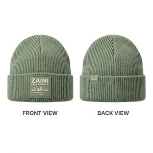 Gorro de Invierno ZAINI Premium 100% Acrílico, Tejido a Máquina, 280 GSM, Color Marrón Camel, con Puño y Logotipo Bordado, Unisex, Estilo Urbano - Product Image 1