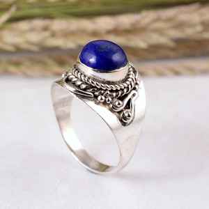 Handmade 925 Sterling <b>Silver</b> Blue Lapis Lazuli Bezel Setting Wedding Party Boho <b>Statement</b> <b>Ring</b> - Product Image 4