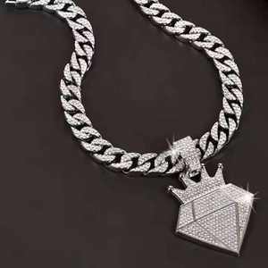 Conjunto de Collar con Colgante de Letra de Moissanita Plateada de Moda, Cadena Cubana HipHop Rap, Conjuntos de Joyería Iced, Regalo de Año Nuevo - Product Image 2