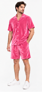 Conjunto de camisa y pantalones cortos de terciopelo personalizado para verano, tela suave, cierre de botones, cintura elástica, venta al por mayor, unisex. - Product Image 6