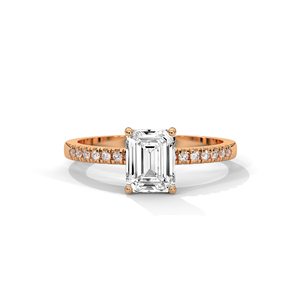 <b>Emerald</b> Cut Diamond <b>Ring</b> Women's Rose Gold Classic Engagement Band With Side Diamonds - Product Image 1