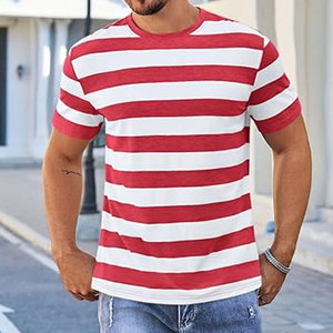 <b>Mens</b> Short Sleeve T Shirts Striped Casual Crewneck Basic Shirt Color Block <b>Stretch</b> Summer Beach Tees Lightweight Cotton - Product Image 2