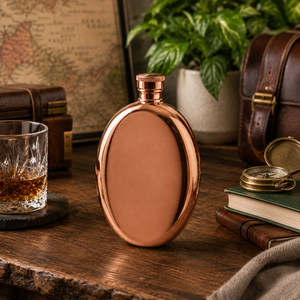 Petaca Ovalada de Cobre Hecha a Mano, Petaca Redonda de Bolsillo con Tapa de Rosca, Regalos Metálicos de Lujo para Hombres, Venta al por Mayor OEM Personalizada a Granel - Product Image 3