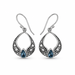 Pendientes Finos Facetados de Plata de Ley 925 con Topacio Azul Natural BER-04 Listos para Enviar en Stock MOQ Bajo Joyería India para Mujer - Product Image 1