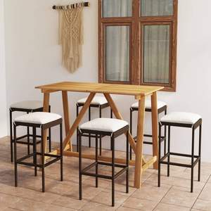 Grand ensemble de bar de jardin en bois d'acacia massif brun, durable et attrayant - Product Image 1