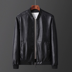 Blouson Bomber en Cuir Bordeaux pour Homme, Col Montant, Fermeture Éclair, Style Décontracté Automne, Couleur Unie, Manches Classiques - Product Image 3