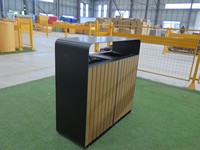 Couvercle de poubelle commerciale sur mesure en acier galvanisé pour poubelle de jardin à porte en bois, couvercle de bac à déchets extérieur