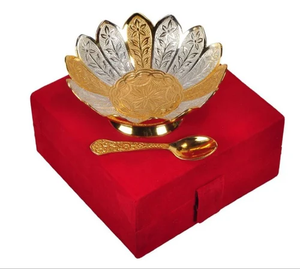 Luxury Gold Silver Finish Mix Plate With Spoon Elegant Metal Serving Plate <b>For</b> Table Decor And <b>Gifting</b> - Product Image 1