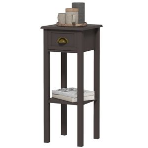 Tavolino Laterale a 2 Ripiani Durevole ed Ecologico con Cassetto, Ripiano Quadrato in Vetro e Legno con Finitura Ottone per Soggiorno, Corridoio, Tavolino da Caffè - Product Image 1