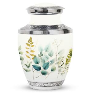 Urne funéraire polyvalente en aluminium de fabricant fiable, urne commémorative pour cendres, vase souvenir, urne souvenir motif floral oiseau bleu argenté - Product Image 1