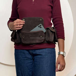 New Custom Vintage Daily Style Suede Leather Waist Utility <b>Belt</b> Bag with 6 Pockets Unisex Minimalist Bum Bag Cheap Price - Product Image 3