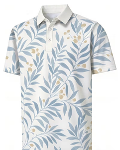 Men's Floral Leaf Print Short Sleeve Polo Shirt Casual Breathable Cotton Poplin Regular Fit Digital Printed - Product Image 1