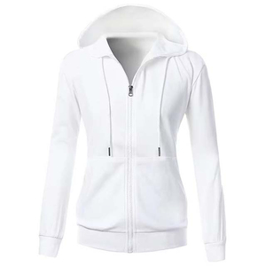 Sweat-shirts à capuche pour femmes, blancs, à manches longues, faible MOQ, en molleton de coton respirant, zippés, décontractés, unis, tricotés, pour femme - Product Image 1