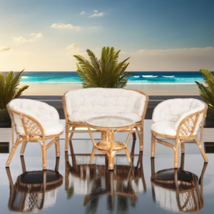 Conjunto de Muebles de Ratán Bahama Skin Living, Sofá y Sillón Cómodos con Mesa de Centro, Muebles Tejidos a Mano Elegantes y Duraderos para Interiores - Product Image 1