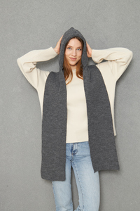 Écharpe tricotée à capuche grise pour femme, longue, en acrylique, thermique, pour l'hiver, unie, décontractée - Product Image 4