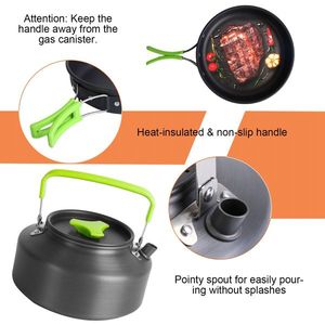 Set da Cucina da Campeggio 16 Pezzi in Metallo e Alluminio: Pentole, Padelle, Bollitore, Ciotole, Coltello, Forchetta, Cucchiaio e Moschettone per Uso con Fornello da Esterno - Product Image 5