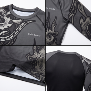 เสื้อรัดกล้ามเนื้อแขนยาวสำหรับผู้ชาย MMA BJJ ขายส่งยอดนิยม ดีไซน์ทันสมัย ผลิตตามสั่ง ผ้ายืดสแปนเด็กซ์/โพลีเอสเตอร์ ป้องกันรังสียูวี UPF50+ - Product Image 3