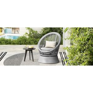 Poltrona lounge girevole moderna in vimini argentato da 68 cm con struttura in ferro XianRattan, design rotondo elegante per esterni - Product Image 4