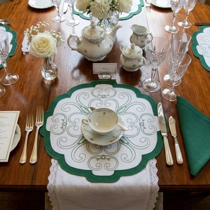 Handcrafted White Cotton Embroidered <b>Placemats</b> Scalloped Border Elegant <b>Table</b> Mat for Wedding Party <b>Dining</b> <b>Table</b> Decor - Product Image 1