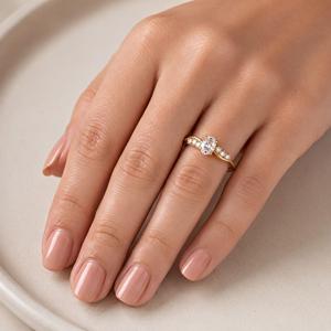 Bague de fiançailles en or massif 10K 14K 18K avec diamants de laboratoire certifiés IGI, taille ovale et ronde, couleur E VVS - Product Image 4