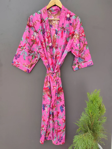 Bata Kimono de Algodón 100% con Estampado de Dibujos Animados para Mujer, Camisón de Verano Hecho a Mano, Cuello en V, Cintura Elástica, Largo Completo - Product Image 5