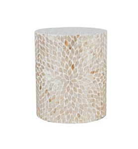 Handcrafted Mother of Pearl Inlay Round Stool Floral Mosaic Pattern Decorative <b>Side</b> <b>Table</b> Shell Inlay <b>Drum</b> <b>Table</b> from Vietnam - Product Image 1