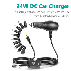 Chargeur de voiture DC 34W 3V 4.5V 5V 6V 7.5V 9V 12V avec 10 embouts USB, adaptateur allume-cigare pour lecteur DVD, haut-parleur de tableau de bord, Micro USB - Product Image 1