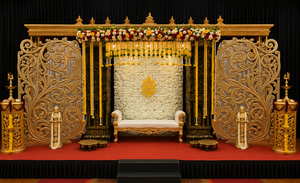 Decoración de Escenario para Ceremonia Temática Tradicional, Diseño Real Dorado para Bodas con Tallado de Elefantes, Estilo Maharaja - Product Image 3