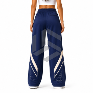 Women's Mid Waist Flat Front Wide Leg Solid Color Loose Fit Sporty Joggers Breathable Knitted Pants Spring Style - Product Image 4