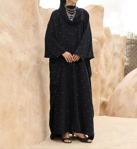 New Hooded Black Polka Dot Abaya Long Sleeve Floor Length Loose Fit Modest Dress For Women Middle East Style Breathable Daily - Product Image 5