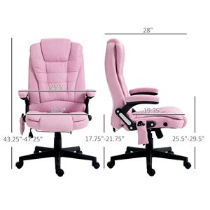 Sedia da Ufficio Reclinabile con Schienale Alto, Massaggio Vibrante e Funzione Riscaldante, Sedia Direzionale in Lino Rosa con Braccioli in PVC e Telecomando - Product Image 3
