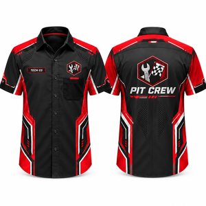 Uniforme d'équipe personnalisé pour adultes, chemise de course pour équipe de pit stop, manches courtes, coton imprimé, vêtements de travail pour mécaniciens de course, boutonnée, respirante - Product Image 2