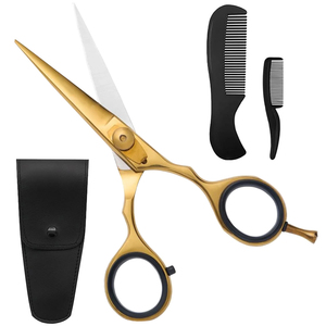Ensemble de ciseaux et peigne pour barbe et moustache pour hommes, 5,5 pouces, acier inoxydable, lame tranchante, outil de coiffure pour barbe, kit avec logo personnalisé et étui de voyage - Product Image 2
