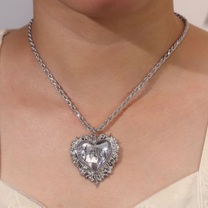 Colgante de Corazón Vintage con Grabado 'Never', Chapado en Plata, Acero Inoxidable, Unisex, Amuleto, Regalo, Joyería - Product Image 2