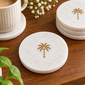 natural white marble palm tree <b>coaster</b> <b>gold</b> inlay round drink <b>coaster</b> tropical <b>coaster</b> handmade stone <b>coaster</b> luxury table decor - Product Image 1
