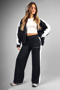 Jogging d'hiver bleu pour femme de haute qualité, coupe large, en molleton bouclette 100% coton, toucher doux, avec cordon de serrage, respirant - Product Image 3