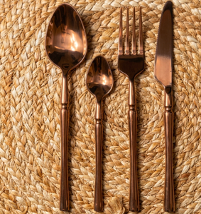 Ensemble de couverts modernes en cuivre, vaisselle en acier inoxydable poli miroir, résistant à la rouille, vaisselle de mariage, or rose, forgé à la main - Product Image 6