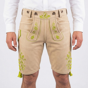 Authentic German Beige Goat Suede Breathable Plaid Pattern Button Fly <b>Shorts</b> Lederhosen for <b>Men</b> - Product Image 5