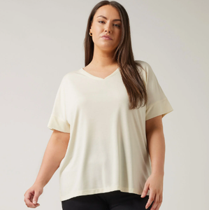 Camiseta de Mujer Holgada con Cuello en V, Manga Corta, Color Sólido, Tejido de Algodón, Informal, Transpirable, para Todas las Temporadas, OEM - Product Image 1
