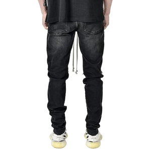 Jeans déchirés noirs personnalisés pour hommes, coupe skinny, denim usé, pour streetwear, tenue décontractée et mode à marque privée - Product Image 2