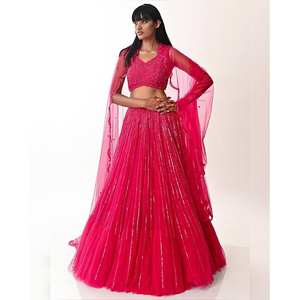 Vêtements de mariage de créateur Wedding Party Wear Lehenga Choli avec séquence de travail - Product Image 3