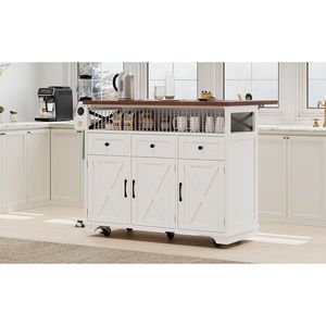 Carrito de Cocina Estilo Rústico K K 46.5 con Enchufe Empotrado y Ruedas, Carrito de Cocina con 3 Puertas y Tablero Abatible - Product Image 4