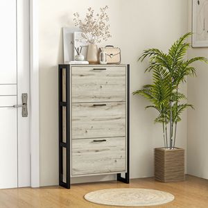 <b>Walnut</b> 3-<b>Drawer</b> Shoe Cabinet Durable Particle Board Storage Organizer Space-Saving Flip Design for Farmhouse or Mall Use - Product Image 2