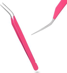 Vired Impex Precision Durable Stainless Steel Eyebrow Tweezers Pink Curved Tip <b>Smooth</b> Surface Makeup <b>Tool</b> - Product Image 1