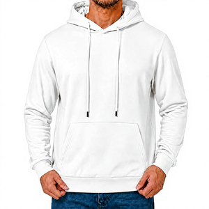 Sweat-shirt à capuche blanc pour homme, coupe classique, en coton tricoté, décontracté, pour l'automne, avec poche et prix abordables - Product Image 1