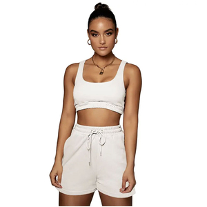 Orange Women Two Piece Shorts <b>Set</b> Sleeveless Crop Top Drawstring Above Knee Shorts Summer Casual Outfit 100% Cotton Anti-Wrinkle - Product Image 4