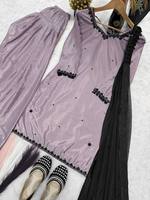 TENNECY Baju Atasan Wanita Desainer Baru untuk Pesta Pernikahan dan Diwali, Bahan Sutra Crep Alami Tebal, Model Farshi Salwar, Cepat Kering, Anti Kusut