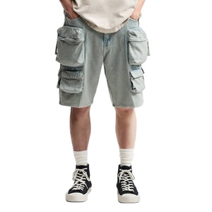 Pantalones cortos cargo más vendidos, pantalones cortos cargo de mezclilla de ajuste relajado personalizados, pantalones cortos vaqueros lavados con múltiples bolsillos para hombres a precios baratos - Product Image 5