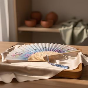 Modern Painted Wooden Folding <b>Hand</b> <b>Fan</b> with Artisan Crafted Finish Lightweight Natural Wood Construction for Summer - Product Image 2